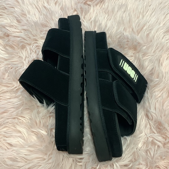 UGG Greer Black Suede Upper Velcro Slides - Picture 4 of 9